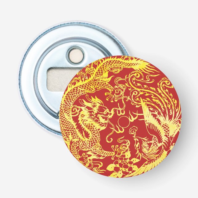 Dragon phoenix Chinesisches Hochzeitlogo Flaschenöffner (Vorderseite)
