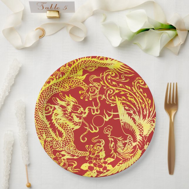 Dragon phoenix Chinesisches Hochzeitlogo Pappteller (Hochzeit)