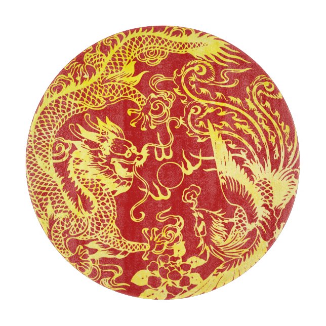 Dragon phoenix Chinesisches Hochzeitlogo Schneidebrett (Vorderseite)