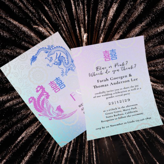 Dragon-Phoenix Double Xi Wedding & Gender Reveal Einladung (Von Creator hochgeladen)