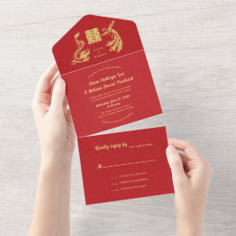 ©Dragon-Phoenix Red Gold Chinese Wedding All In One Einladung