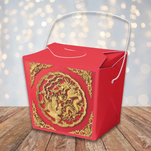 Dragon Phoenix Red Gold Chinesische Hochzeit Geschenkschachtel (Dragon Phoenix Red Gold Chinese Wedding Favor Boxes)