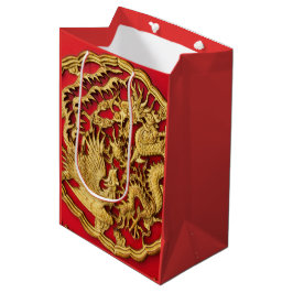 Dragon Phoenix Red Gold Chinesische Hochzeit Mittlere Geschenktüte