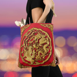 Dragon Phoenix Red Gold Chinesische Hochzeit Tasche