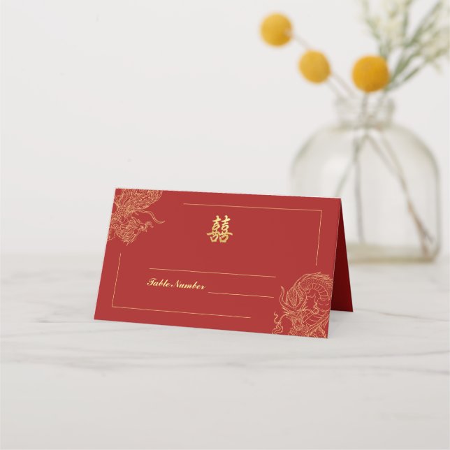 Dragon Phoenix Traditionelles Rotes Chinesisches H Platzkarte (Vorderseite)