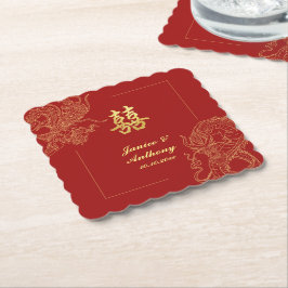 Dragon Phoenix Traditionelles Rotes Chinesisches H Untersetzer