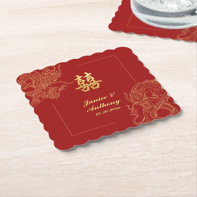 Dragon Phoenix Traditionelles Rotes Chinesisches H Untersetzer (angewinkelt)