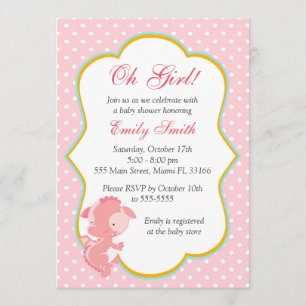 Dragon Pois rose bébé fille Invitation douche