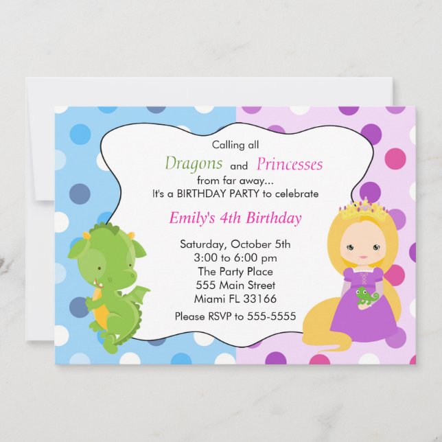 Dragon Princess Invitation Fille fête d'anniversai (Devant)