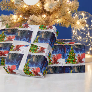 Dragon Pulling on Christmas Tree Geschenkpapier