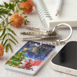 Dragon Pulling on Christmas Tree Schlüsselanhänger