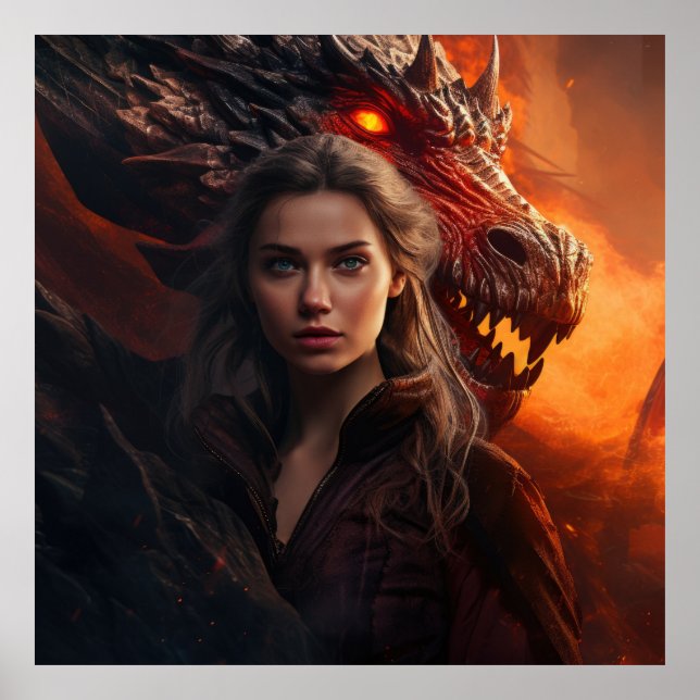 Dragon Queen Portrait — Fantasy Women and Dragon A Poster (Vorne)