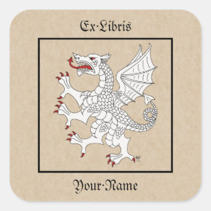 Dragon Rampant Argent Buchzeichen Quadratischer Aufkleber