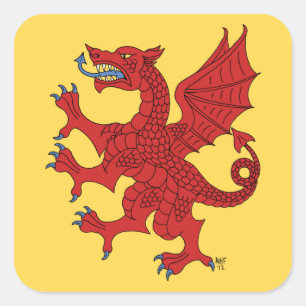 Dragon Rampant Gules Quadratischer Aufkleber