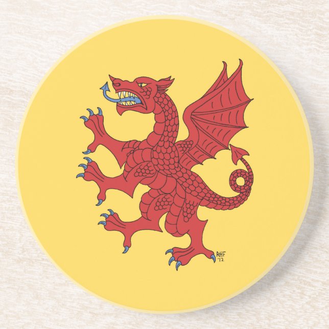 Dragon Rampant Gules Sandstein Untersetzer (Vorne)
