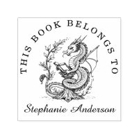 Dragon Reading a Book Library Buchzeichen Briefmar