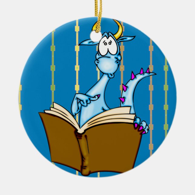 Dragon Reading Book Keramik Ornament (Vorne)