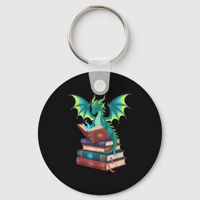 Dragon Reading Books Fantasy Lovers Mythical Creat Schlüsselanhänger (Vorderseite)