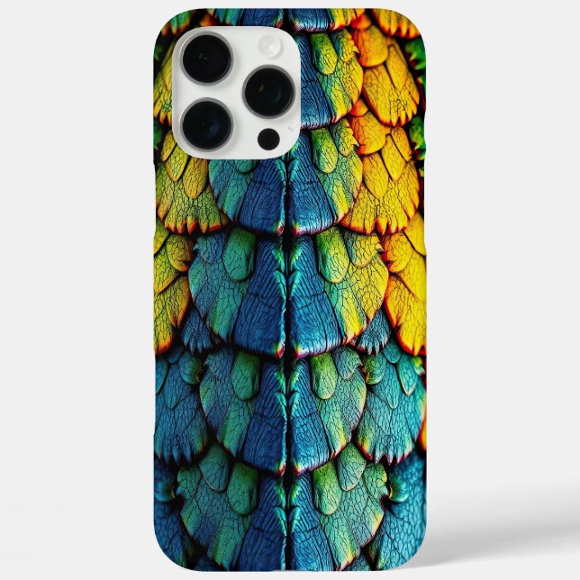 Dragon Reptile Scales Green Blue Yellow Armor iPhone 16 Pro Max Hülle (Rückseite)
