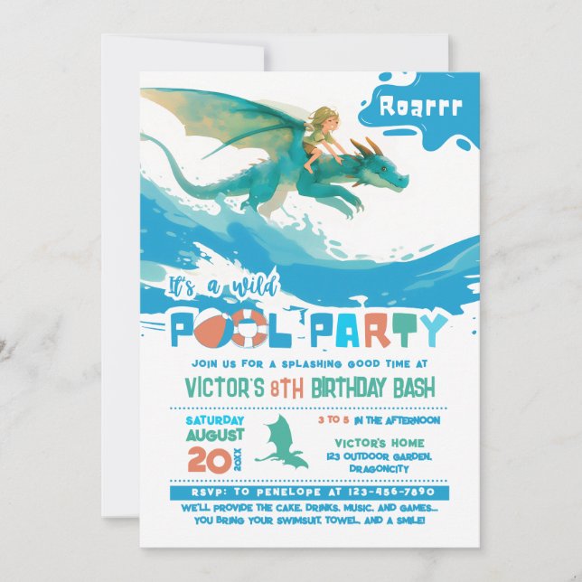 Dragon Ride Pool Party Anniversaire Invitation (Devant)