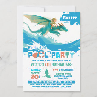 Dragon Ride Pool Party Geburtstag Einladung