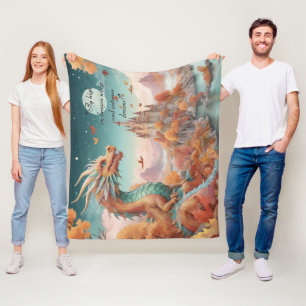 Dragon River Castle Starry Night Text Fleecedecke