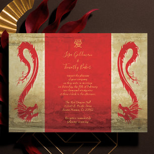 Dragon rouge et or Asiatique Invitations de mariag