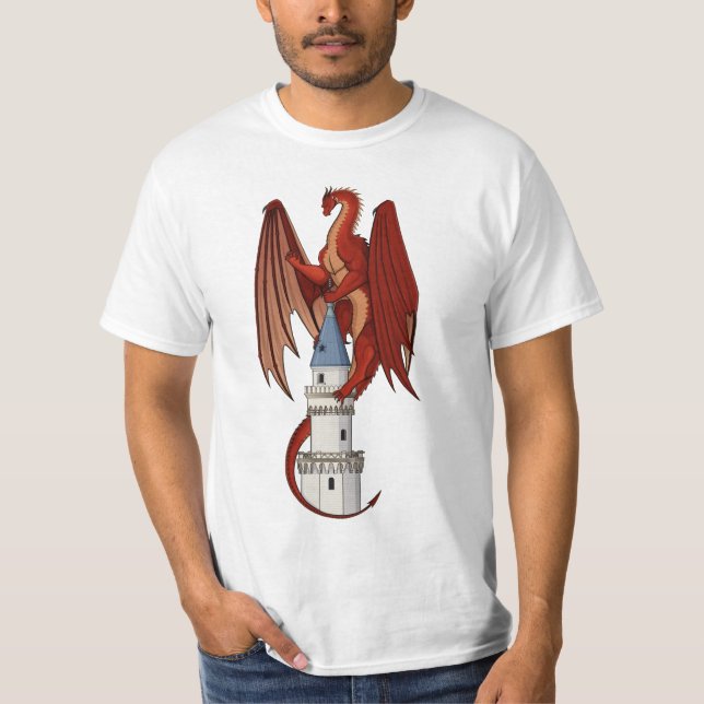 Dragon rouge sur T-shirt blanc (Devant)
