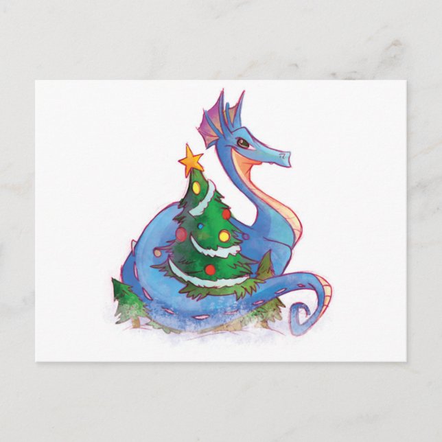 Dragon Round the Christmas Tree Feiertagspostkarte (Vorderseite)