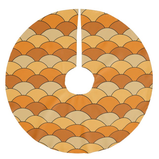 Dragon Scales, Fans, Waves, Seigaiha, Orange Polyester Weihnachtsbaumdecke (Vorderseite)