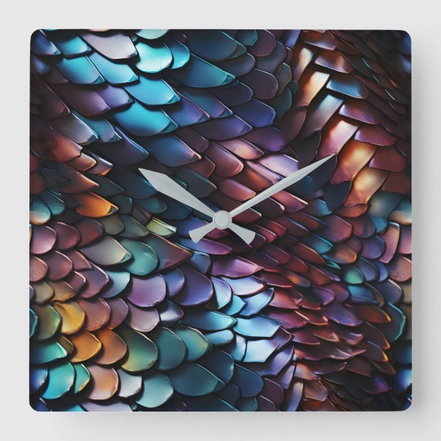 Dragon Scales Wall Clock Quadratische Wanduhr (Vorderseite)