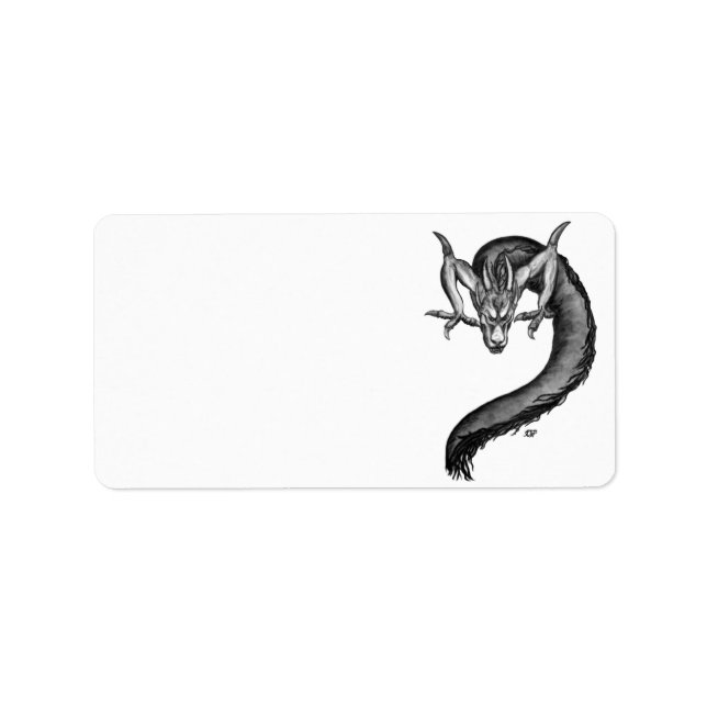 Dragon Schwarzweiß Design Adressaufkleber (Vorne)