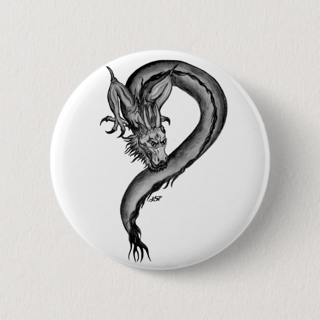 Dragon Schwarzweiß Design Button (Vorderseite)