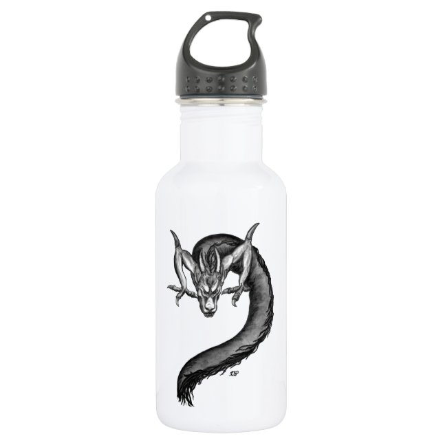 Dragon Schwarzweiß Design Edelstahlflasche (Vorderseite)