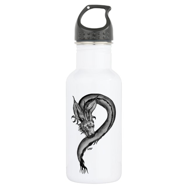 Dragon Schwarzweiß Design Edelstahlflasche (Vorderseite)