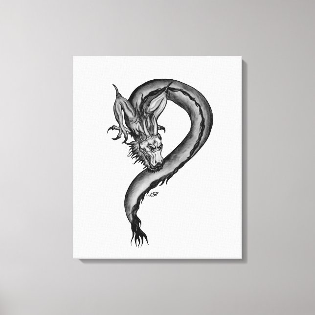 Dragon Schwarzweiß Design Leinwanddruck (Vorderseite)