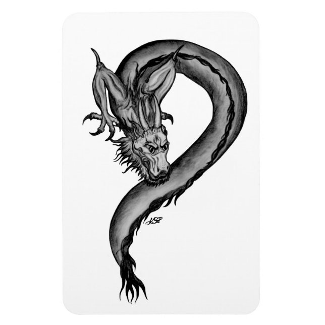 Dragon Schwarzweiß Design Magnet (Vertikal)