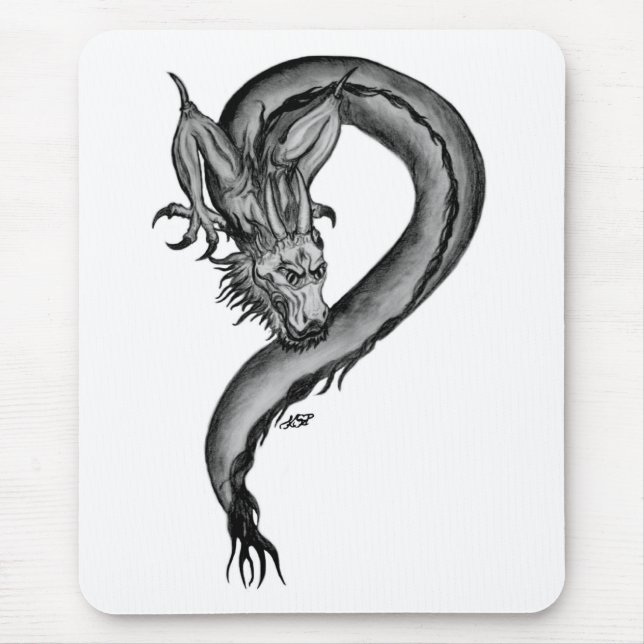 Dragon Schwarzweiß Design Mousepad (Vorne)