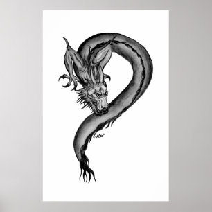 Dragon Schwarzweiß Design Poster