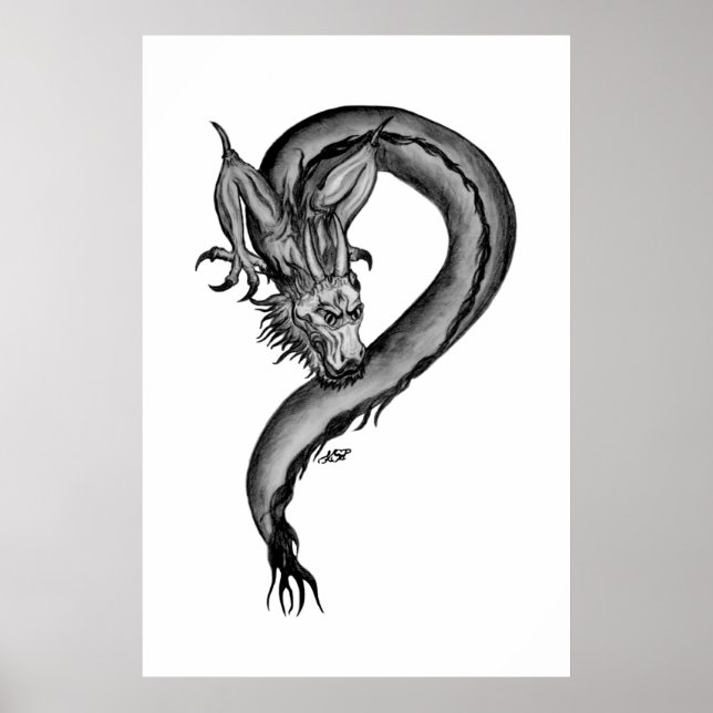 Dragon Schwarzweiß Design Poster (Vorne)
