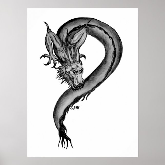Dragon Schwarzweiß Design Poster (Vorne)