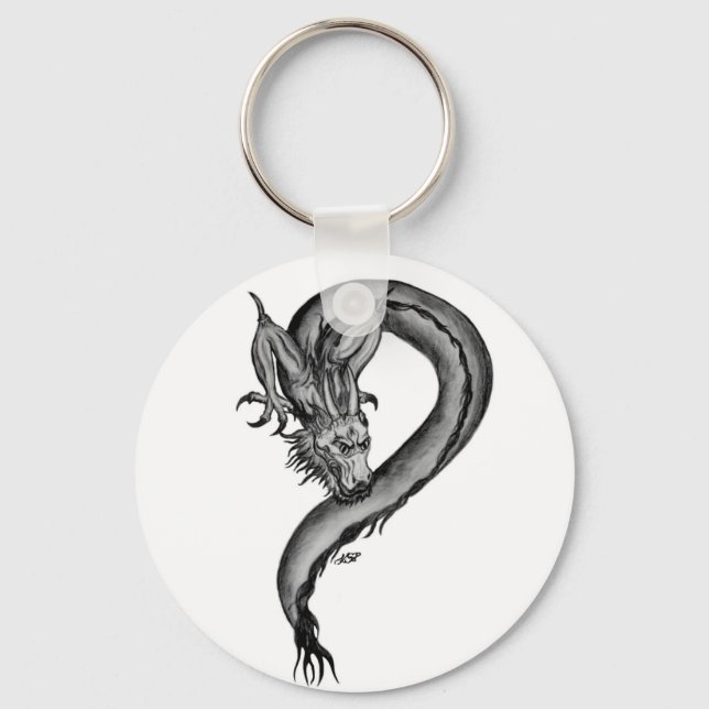 Dragon Schwarzweiß Design Schlüsselanhänger (Vorderseite)