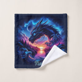 Dragon Silhouette gegen einen lebendigen Sonnenunt Badhandtuch Set