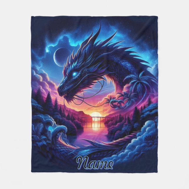Dragon Silhouette gegen einen lebendigen Sonnenunt Fleecedecke (Vorderseite)