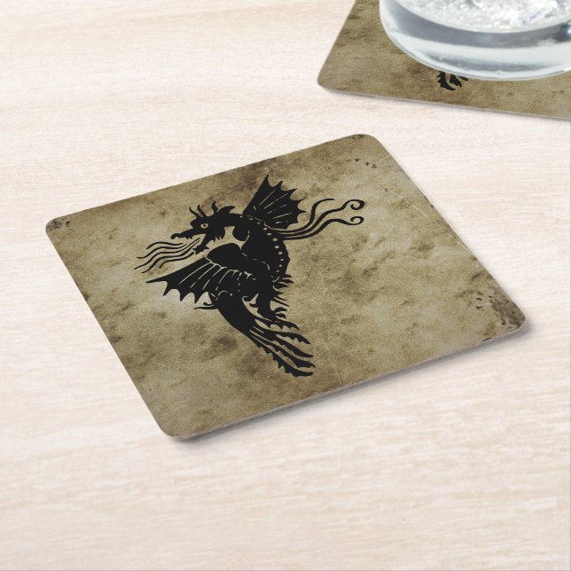 Dragon Silhouette Spirit Animal Totem Emblem Squar Rechteckiger Pappuntersetzer (angewinkelt)