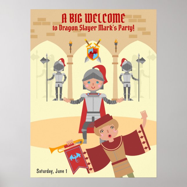 Dragon Slayer Knight Boy Birthday Party Poster (Vorne)
