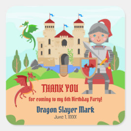Dragon Slayer Knight Boy Birthday Party Quadratischer Aufkleber