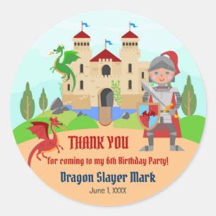 Dragon Slayer Knight Boy Birthday Party Runder Aufkleber