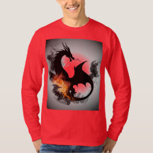 Dragon Smoke Silhouette Rouge T-shirt à manches lo