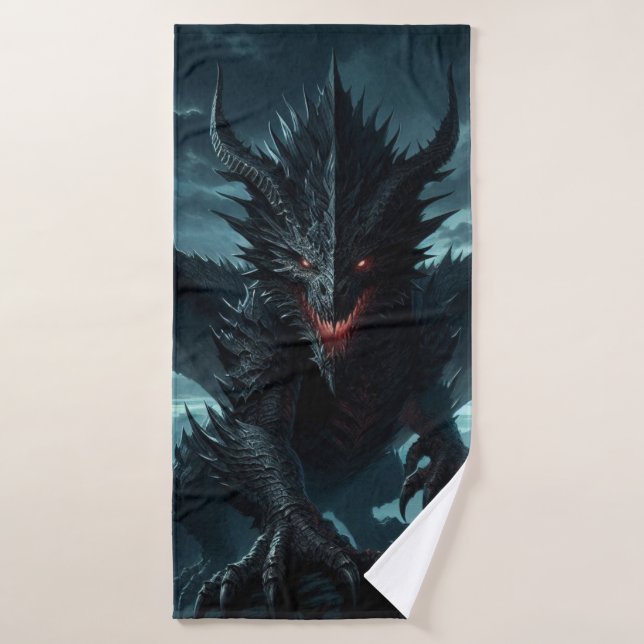 Dragon sombre et médiéval (Serviette de bain)